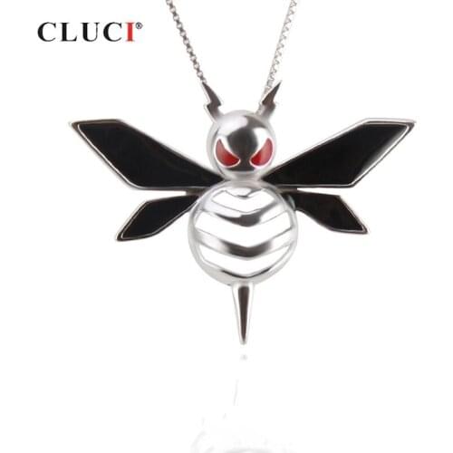 CLUCI 925 Sterling Silver Enamel Bumblebee Pendant For Women Pearl Necklace Dangerous Bumblebee Silver Cage Pendant SC290SB