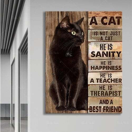 A Cat Is Not Just A Cat He Is A Best Friend Poster, Black Cat Art Print, Vintage Cat Wall Art, Love Cats Home Decoration