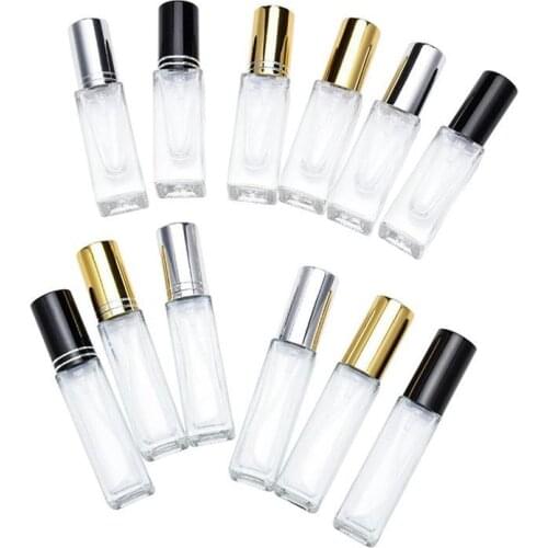 Empty 4ml 8ml Refillable Clear Square Perfume Glass Spray Bottle Atomizer with gold silver black cap F1927