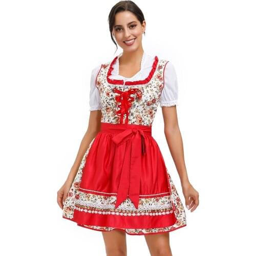 Deluxe Oktoberfest Dirndl Dress Women Bavaria Beer Girl Maid Costume