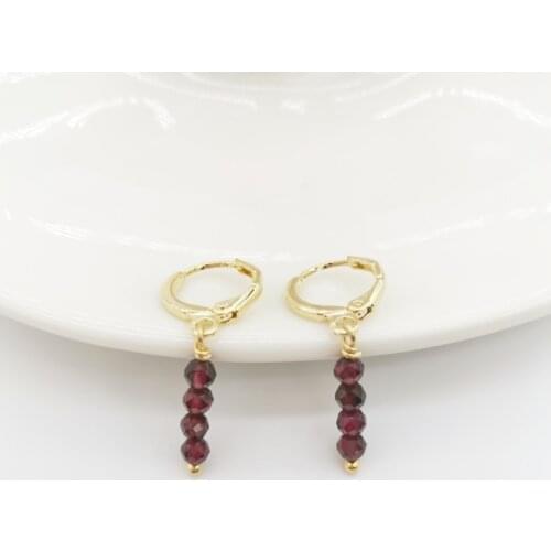 Natural Stones Geniune Faceted Garnet Bar Earrings Gemstones 14K Gold Filled Hoops Simple Dangle Boho Earrings For Women Gift