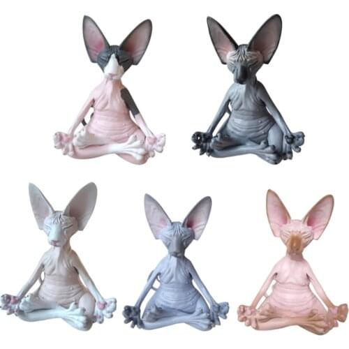 Sphynx Cat Meditation Buddha Statue Sculpture Decoration Creative Art Ornament Desktop Crafts Home Desk Craft Work