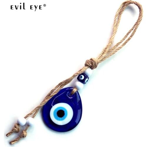 EVIL EYE Glass Blue Turkish Evil Eye Pendant Wall Hanging Braided Rope Chain Handmade Decoration for Home Living Room Car LE793