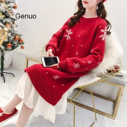 Korean Style Knitted Dress Snowflake Pattern Round Neck Sweater Dress Bottoming Dresses 2020 New Fashion Clothing For Women