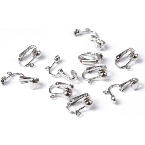 Iron Clip-on Earring Components for Non-Pierced Ears Silver Color,about 13.5mm wide,15.5mm long,7mm thick