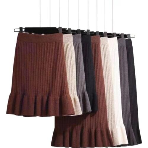 Knitted Mermaid Office Lady Womens Midi Skirt Black High Waist Solid Ruffle Party Womens Skirts 2020 spring Bottoms Female