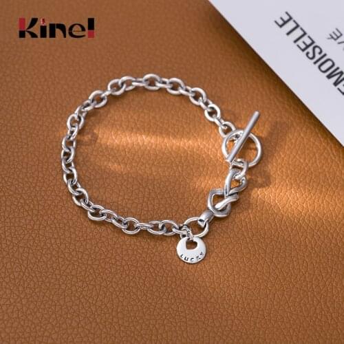 Kinel 925 Sterling Silver Chain Bracelet for Women Creative Vintage Handmade OT Buckle Bracelet Birthday Jewelry Gift