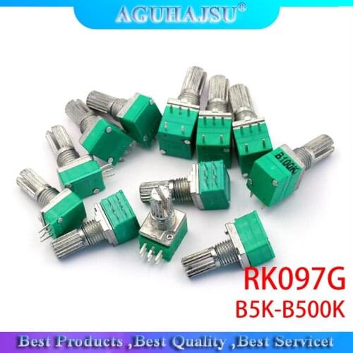 10pcs 6PIN RK097G B5K B10K B20K B50K B100K duplex potentiometer audio amplifier potentiometer 15mm handle 5K 10K 20K 50K 100K