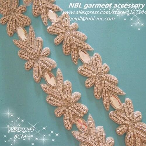 10 yards) Wholesale bridal beaded applique silver clear crystal rhinestone trim iron on for wedding dress sash WDD0299