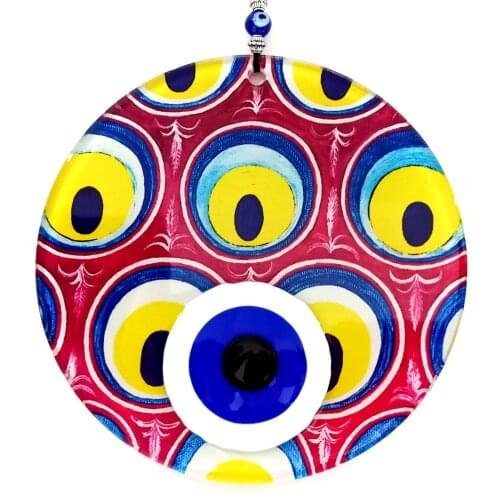 16 Centimeter Fusion Glass Pink Wall Ornament With Evil Eye Beaded Eye Pattern