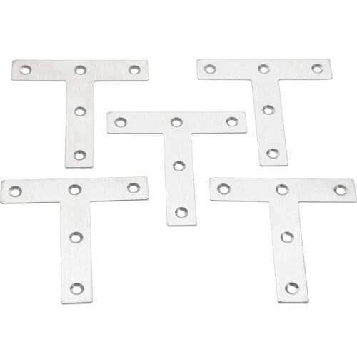 5PCS Stainless Steel Angle Brackets Plate Corner Brace Flat T Shape Brace Brackets Furniture Fixing-Corner For Door Window Chair