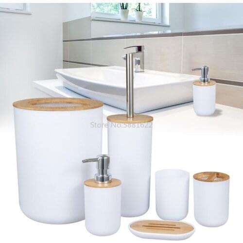 6Pcs/set Bamboo Bathroom Set Toilet Brush Holder Toothbrush Glass Cup Soap Dispenser Soap Dish Bathroom Accessories