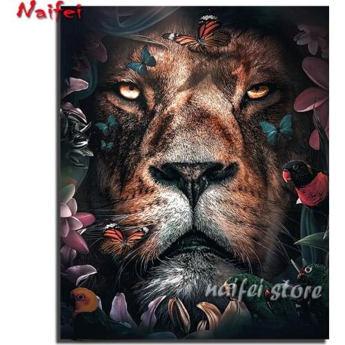 Lion among flowers DIY diamond painting Cross Stitch diamond full mosaic diamond embroidery 100% Square Drill Animal Parrot Art