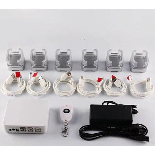 Free Shipping Desktop Open Display 6 Port Host With Remote Control Rechargeable Alarm Cellphone Security Display Acrylic Holder