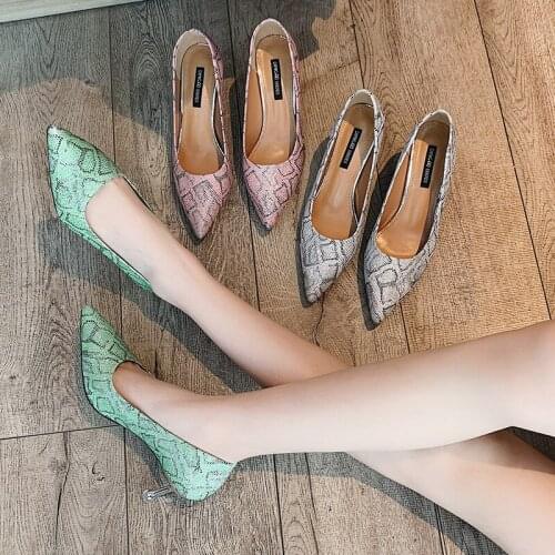 Shiny womenParty shoes Leopard Print Women Pumps Sexy Concise Elegant Footwear High Heels Fine Heel Pointed Toe Snakeskin U18-94