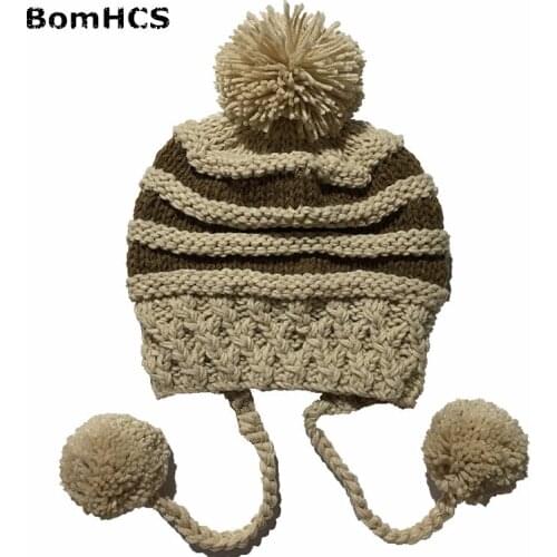 BomHCS Simple Womens Winter Warm Earmuff Beanie 100% Handmade Knitted Ladys Hats Street Fashion