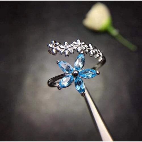 Elegant Wheat Flower Stars Natural blue topaz Ring S925 Silver Natural gemstone Adjustable size Ring Women party gift Jewelry