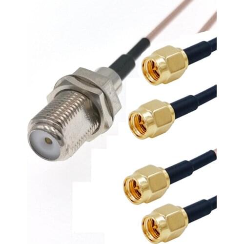 F To 4pcs SMA Male Connector F Female To 4x SMA Male Crimp 1.13 RF Pigtail Cable 20CM