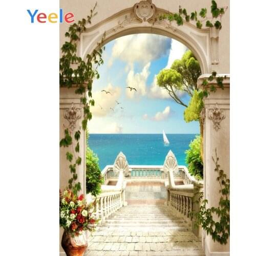 Summer Tropical Seaside Arched Pillar Nature Scenery Baby Portrait Backdrop Photography Background For Photo Studio Photophone