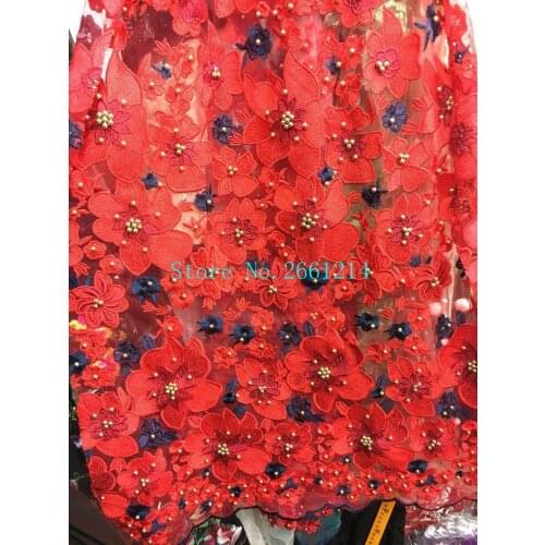 Red color fashion BZL-1845 african french net lace fabric hot sale beaded embroidered tulle lace fabric