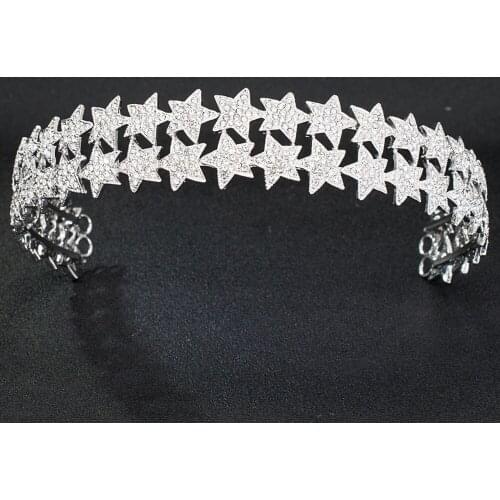 Crystals Rhinestone 3/2 Round 2 Rows Stars Bridal Wedding Headband Tiara Hair Jewelry Accessories Hairpieces HG0049