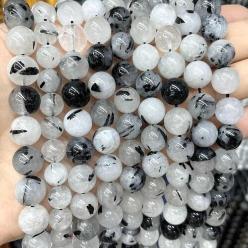 Natural Stone Black Rutilated Quartz Round Spacer Beads For Jewelry Making 4 6 8 10mm Charm DIY Bracelet Necklace 15'' Strands