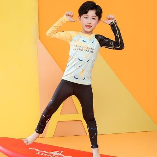 Nujune Children Swimsuit Long Sleeve Wetsuit Print Rash Guard Summer Kids Beach Bathing Suit Sport Bodysuit Girls Boys Swimwear