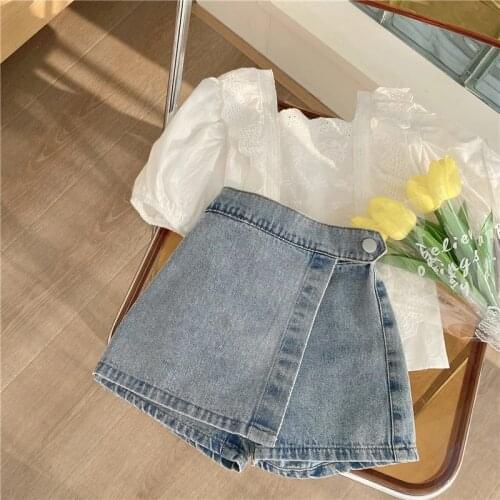 New 2021 Summer Baby Girls Denim Thin Shorts Pure Color Korean Style Toddlers Kids Casual Shorts