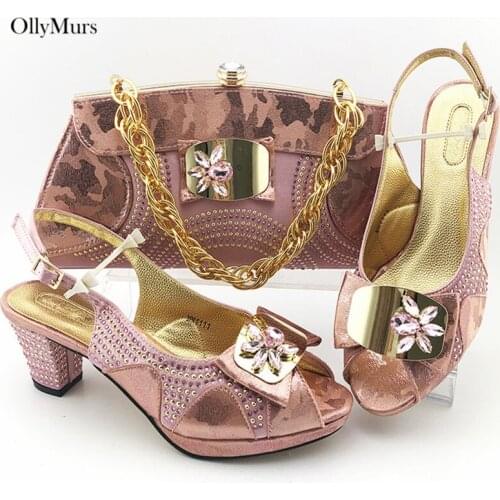 Summer Style Ladies Simple Rhinestone Silver Shoes And Bag Set African Elegant Spike Heels Shoes And Purse Set For Party