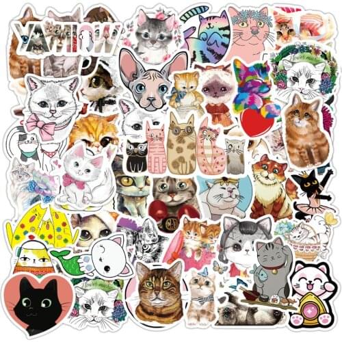 Cute Cartoon Cats Stickers Funny VSCO Girl Animals Anime Sticker for Laptop Bicycle Water Bottle Phone Car Travel Luggage Decals
