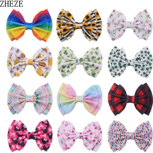 2Pcs 2021 New Trendy 6" Print Waffle Fabric Bow With/ Without Clips For Girls Fashion Festival Kids DIY Hair Accessories