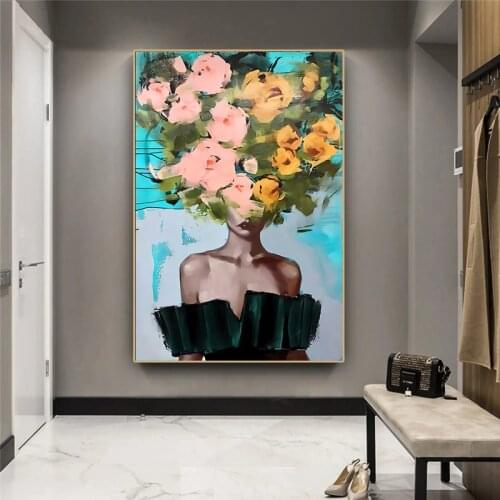 Fashion Abstract Floral Woman Canvas Painting Wall Art Print Poster Picture Decorative Painting Living Room Home Decoration