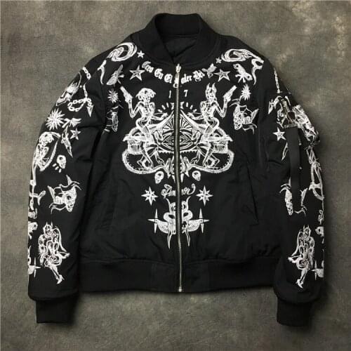 19ss Men Rib New Sleeve Devil Star 17 zipper Double-sided High couple Baseball Coats & Jackets Abstract digital coat Motor #E54