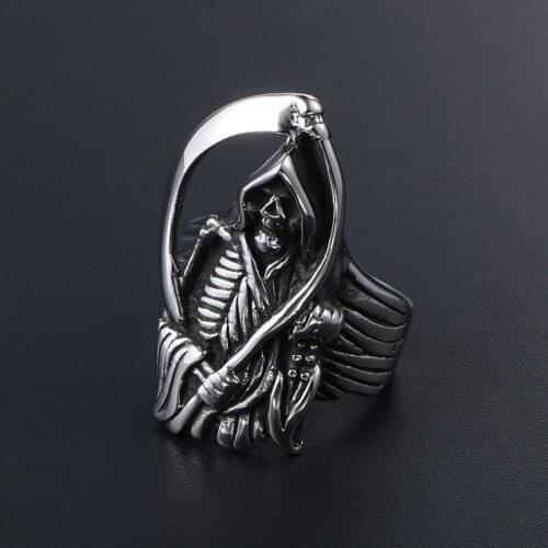 Vintage Punk Gothic Sickle Skull Ring for Men And Women Stainless Steel Skull Biker Ring Cool Hip Hop Jewelry Dropshipping Store