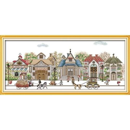 Everlasting Love Street View (5) Chinese Cross Stitch Kits Ecological Cotton Stamped 11CT DIY Gift New Year Decorations For Home