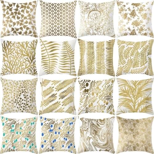 Pillow Cover White Bronzing Decoration Cushion Cover 45*45 Home Sofa Car Pillow Case Gold Line Pillowcase Gilding Throw Pillow