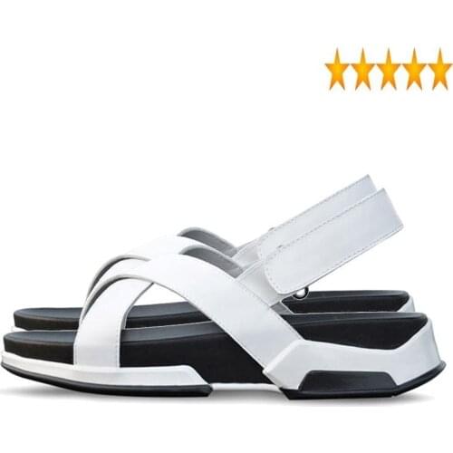 Design New Mens Summer Italian Leisure Straps Sandals Fashion Thick Platform Genuine Leather Beach Slippers Casual Shoes Male