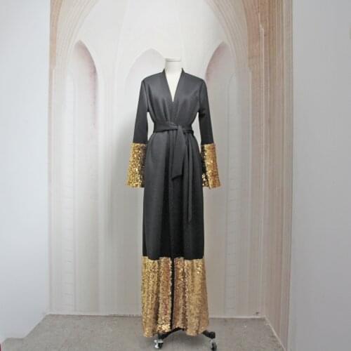New Embroidered Sequins Black Muslim Fashion Simple Hot Promotion Womens Robe Four Seasons Universal Elegant Cardigan Robe