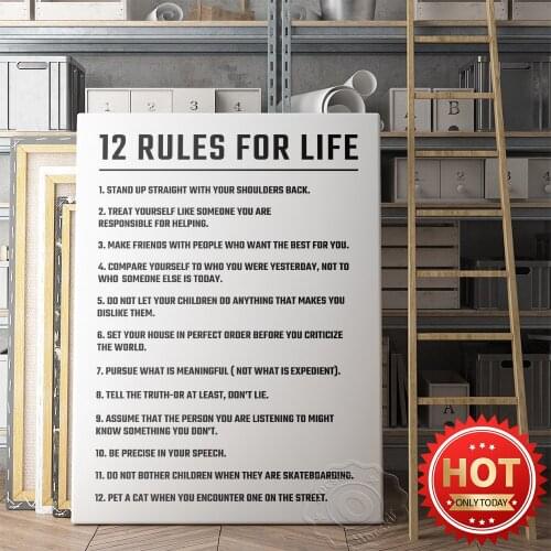 12 Rules For Life Prints Poster, Inspiring Life Quotes Words Wall Art Picture, Living Room Decor Art Prints, Words Poster