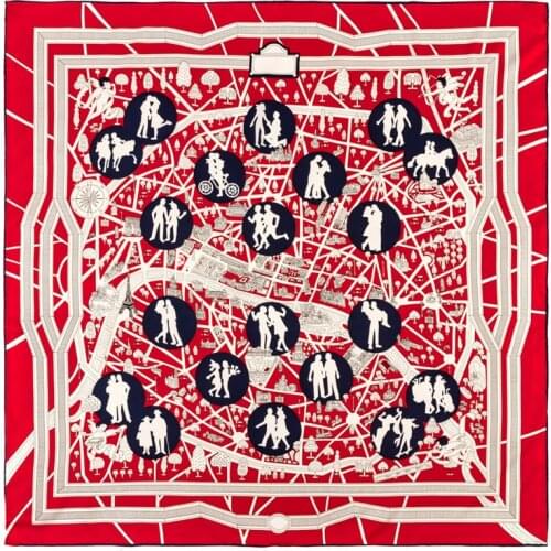 POBING Manual Hand Rolled Twill Silk Scarf Women Couple Lover Square Scarves Echarpes Foulards Femme Wrap Bandana Hijab 90CM