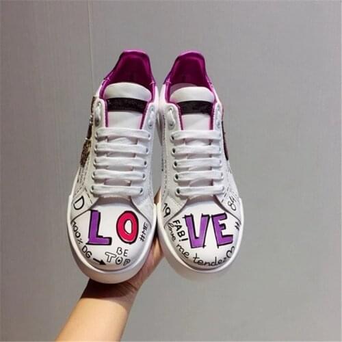 Luxe Crystal Vrouw Casual Mode Sneakers Graffiti Flats Dames Gevulkaniseerd Schoenen Herfst Witte Sneakers Schoenen Zapatos Muje