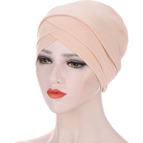 Fashion turban caps for women plain color muslim hijab scarf india african head wraps turbante mujer headscarf bonnet