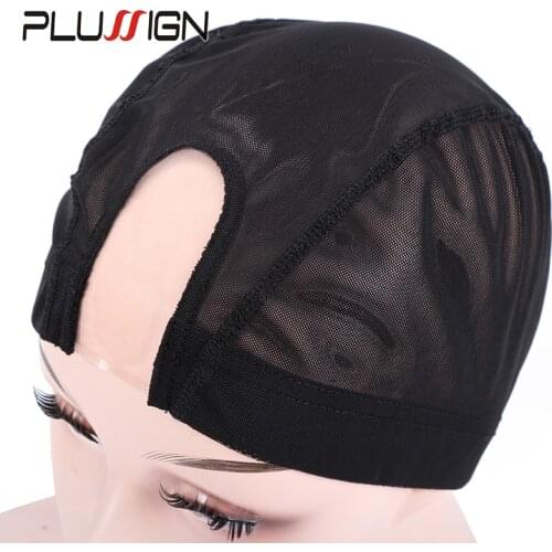 Plussign U Part Wig Cap With Mono Net For Making Wigs Mesh Wig Cap Dome Style Black Color Elastic Spandex Net Wig Cap 1Pcs/Lot