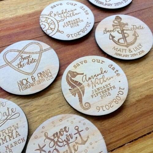Save the date magnets. Wooden magnets. Rustic. Wood etched - Nautical Designs