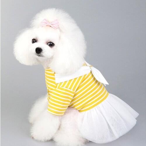 Spring And Summer Thin Pet Dog Clothes White Bow Striped Dog Skirt Gauze Skirt Bichon Teddy Clothes Pet Clothes For Dogs