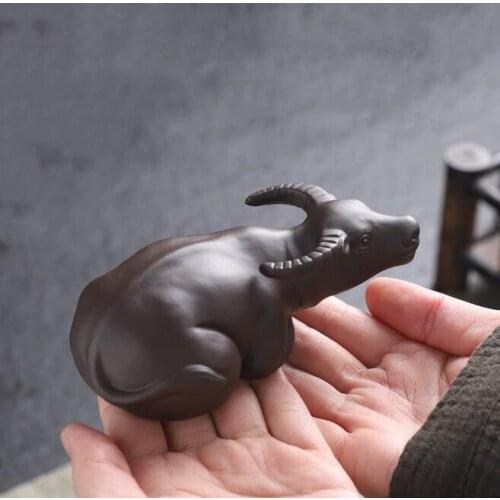 Handmade Purple Clay Tea Pet Ornaments Cow Model Statue Tea Figurine Chinese Tea Table Decoration Accessories Desktop Crafts