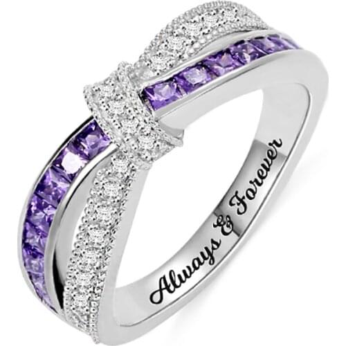 Uonney Dropshipping Personalized Engraved Cross-finger Birthstone Ring Custom Shinning Birthstone Ring With Name For Her