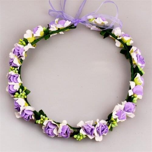 Bride Women Flower Crown Hair Band Wedding Floral Headband Garland Ribbon Bow Girl Flower Wreath Elastic Hair Accessories