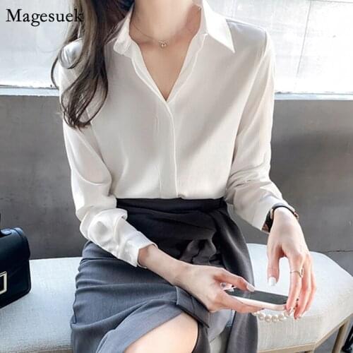 Long Sleeve Elegant Chiffon Blouse Women Office Lady Chiffon Shirts Women Clothing Loose Tops Turn Down Collar Blusas New 13138