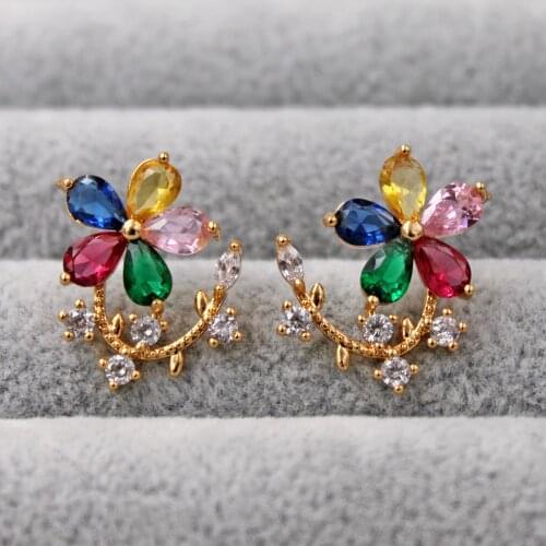 Luxury Stud Earrings for Women Gold Color flower Earring with white Zircon Trendy Jewelry for Party Wedding Anniversary Gift